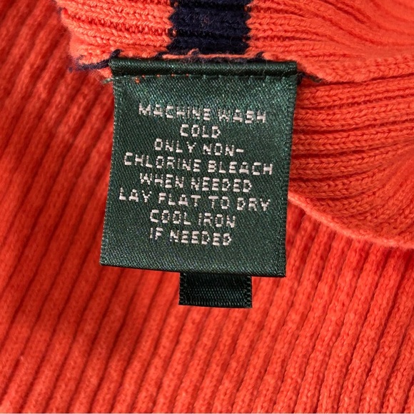 Lauren Ralph Lauren Turtleneck Sweater Women's Striped Orange Navy Size Large - Picture 5 of 8
